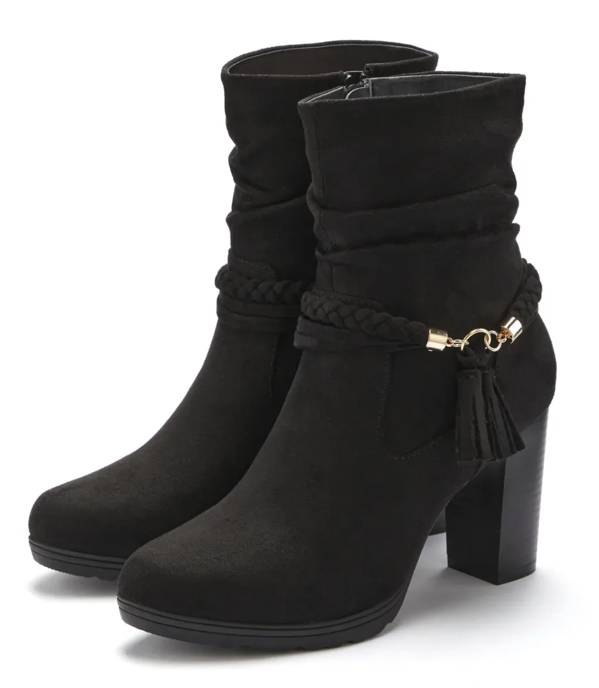 LASCANA Stiefelette Stiefel, Boots mit Blockabsatz und Schmuckelement VEGAN
