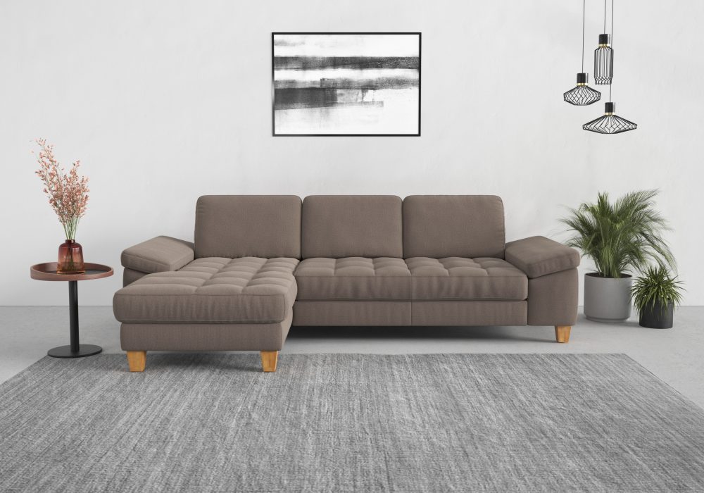 sit&more Ecksofa, mit Recamiere, mit oder ohne Bettfunktion, Bettkasten, Füsse Eiche