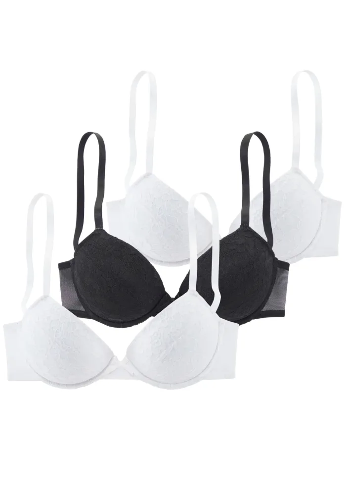 petite fleur Push-up-BH Packung, 3 Stück, mit Spitze, Bügel & herausnehmbaren Push-up-Kissen
