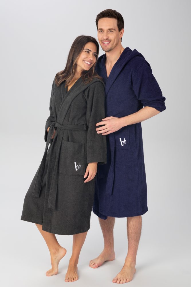 Bruno Banani Unisex-Bademantel »Robby«, (1 St.), Damen & Herren, lang, mit Taschen und Kapuze
