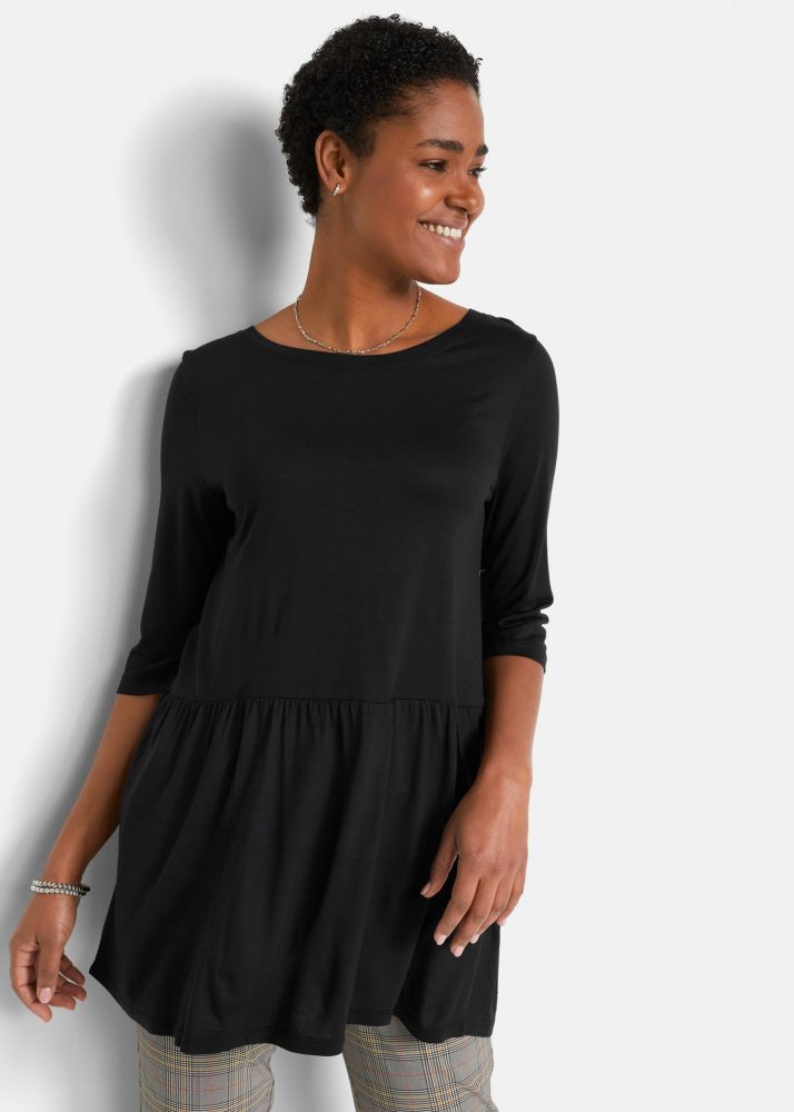 bonprix Longshirt bequeme A-Linien-Passform mit angesetztem Volant, 3/4-Ärmel