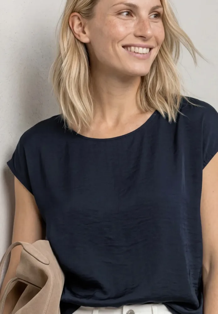 Dropped Shoulder Blusenshirt mit Rundhals
