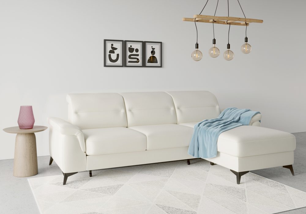 sit&more Ecksofa »Sinatra«, mit Recamiere, optional mit Kopfteilverstellung und Armteilfunktion oder mit Kopfteilverstellung, Armteilfunktion, Bettfunktion und Bettkasten, mattschwarze Metallfüsse