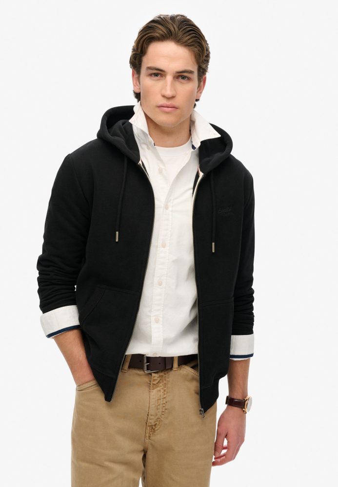 Superdry - Sweatjacke  Figurbetont-Essential Logo Zip Hoodie, für Herren, Schwarz, Größe XL