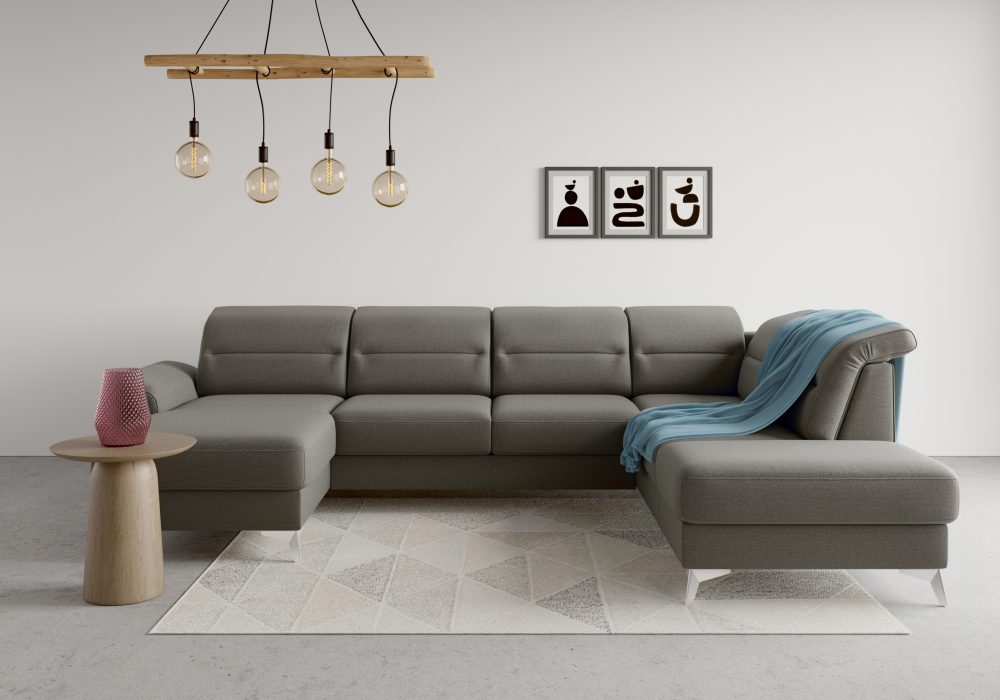 sit&more Wohnlandschaft »Sinatra«, optional mit Kopfteilverstellung und Armteilfunktion oder mit Kopfteilverstellung, Armteilfunktion, Bettfunktion und Stauraum, chromfarbene Metallfüsse