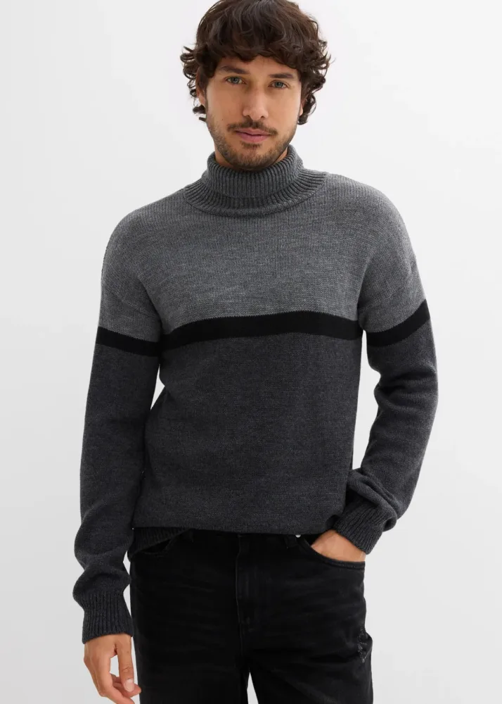 bonprix Rollkragenpullover Regular Fit, Colorblocking Look