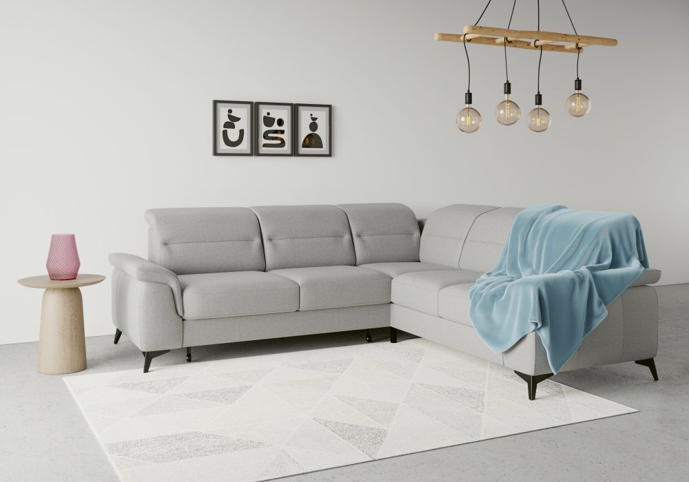 sit&more Ecksofa »Sinatra«, optinal mit Kopfteilverstellung und Armteilfunktion oder mit Kopfteilverstellung, Armteilfunktion, Bettfunktion und Schubkasten, langer Schenkel links oder rechts bestellbar, mattschwarze Metallfüsse
