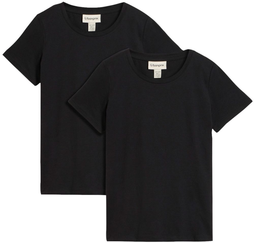 bonprix T-Shirt Packung, 2 Stk. lockere Passform, Kurzarm, Rundhalsausschnitt, aus Baumwolle