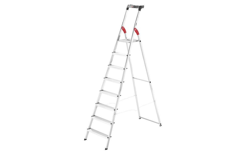 Hailo L60 StandardLine 8160-807 Aluminium Stufen-Stehleiter inkl. Werkzeugablage Arbeitshöhe (max.): 3.45 m Silber, Rot,
