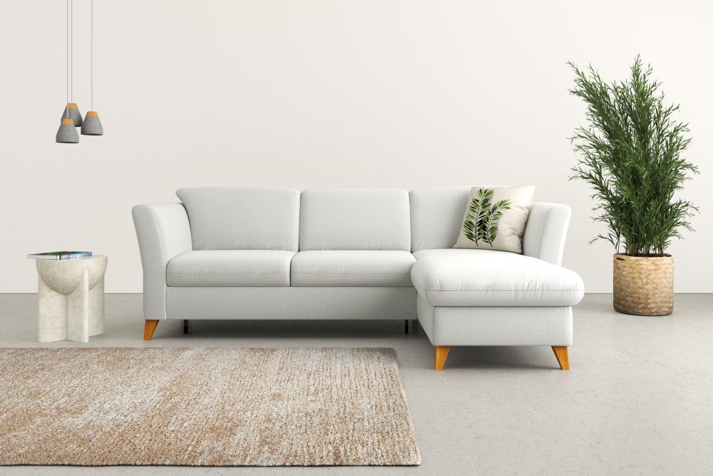 Home affaire Ecksofa »Trelleborg«, Federkern-Polsterung, wahlweise mit Bettfunktion und Bettkasten, Kopfstützen optional
