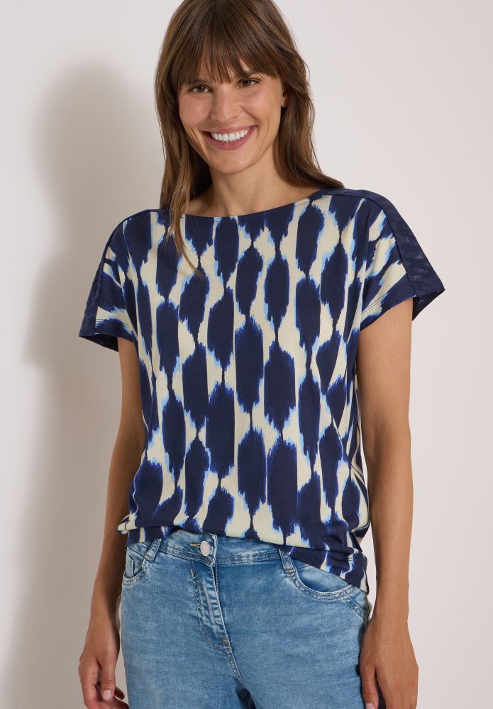 Cecil T-Shirt Sommershirt, Elastikbund, U-Boot-Ausschnitt