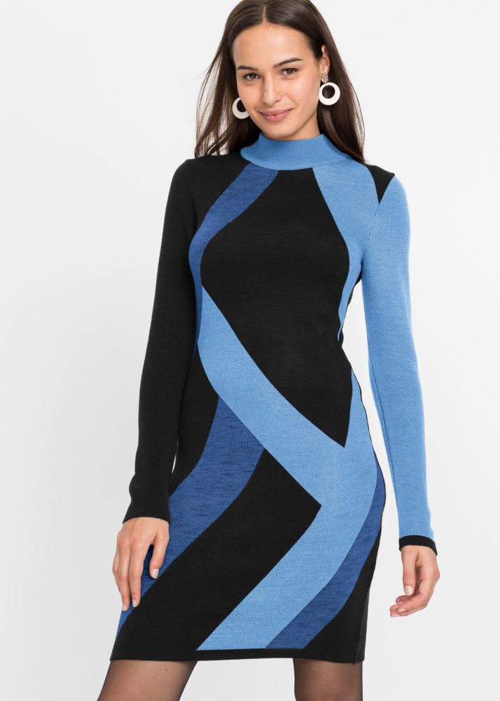 bonprix Strickkleid aus Polyacryl, eng anliegende Passform, mit Jacquard-Muster