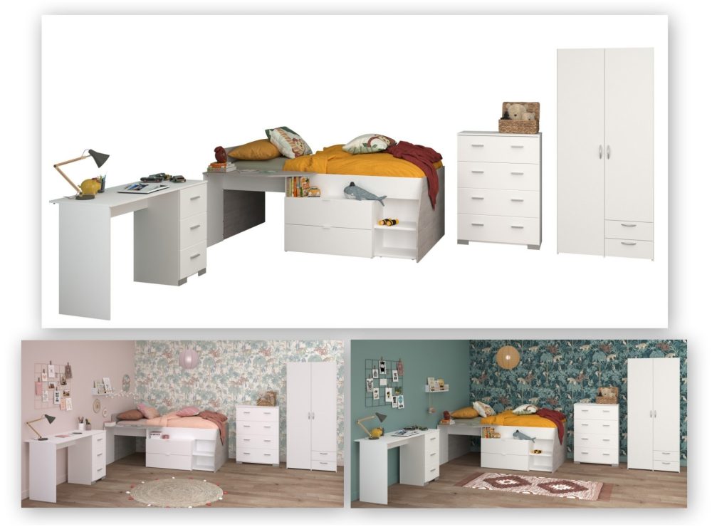 Parisot Jugendzimmer-Set »Parisot, Milky 11«, (5 tlg.), viel Stauraum, komplettes Zimmer, für Jungen und Mädchen