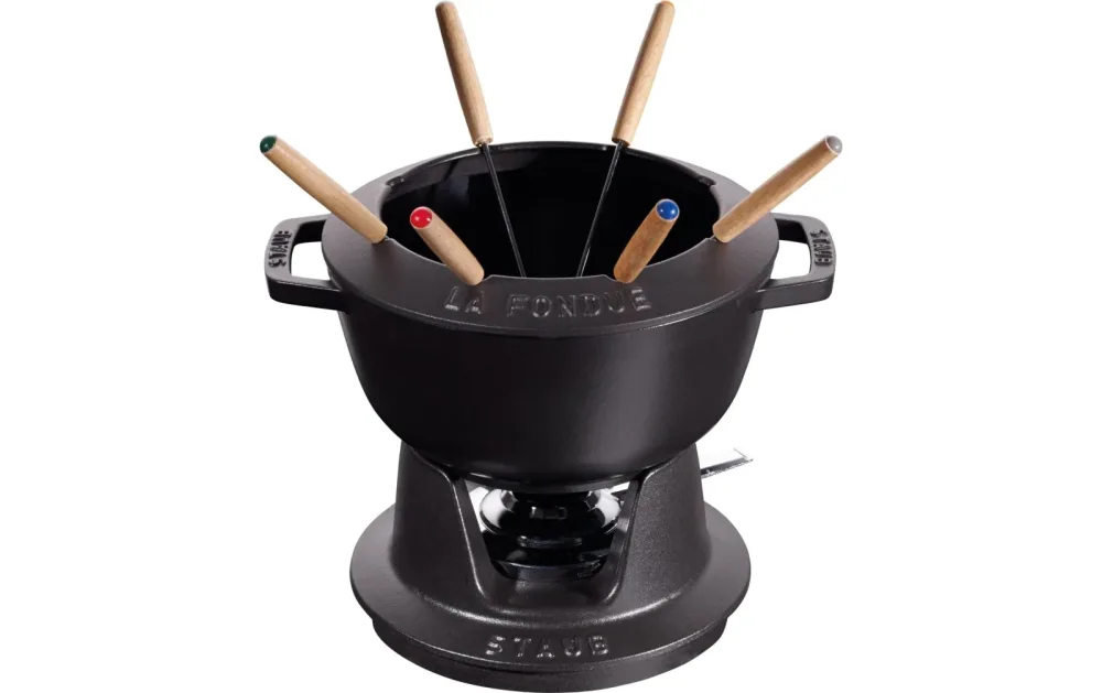 staub - Fondue Set schwarz m. 2 Griffen, 20cm
