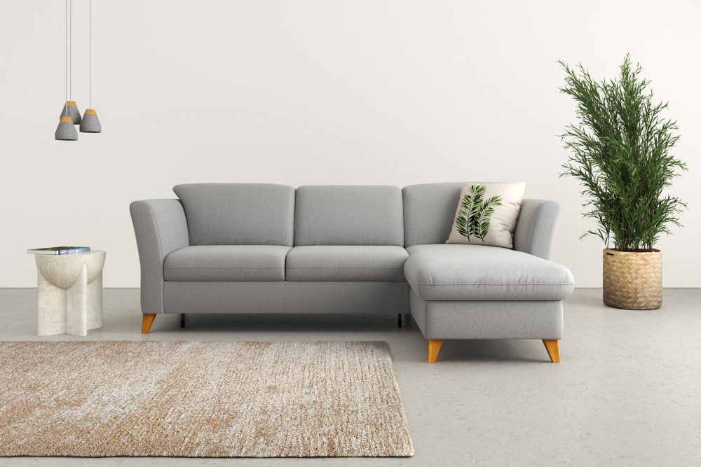 Home affaire Ecksofa »Trelleborg«, Federkern-Polsterung, wahlweise mit Bettfunktion und Bettkasten, Kopfstützen optional