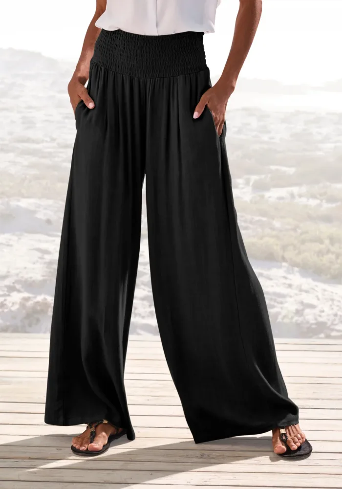 French Connection Leinenhose mit gerafftem Bund, weite Palazzohose für den Sommer