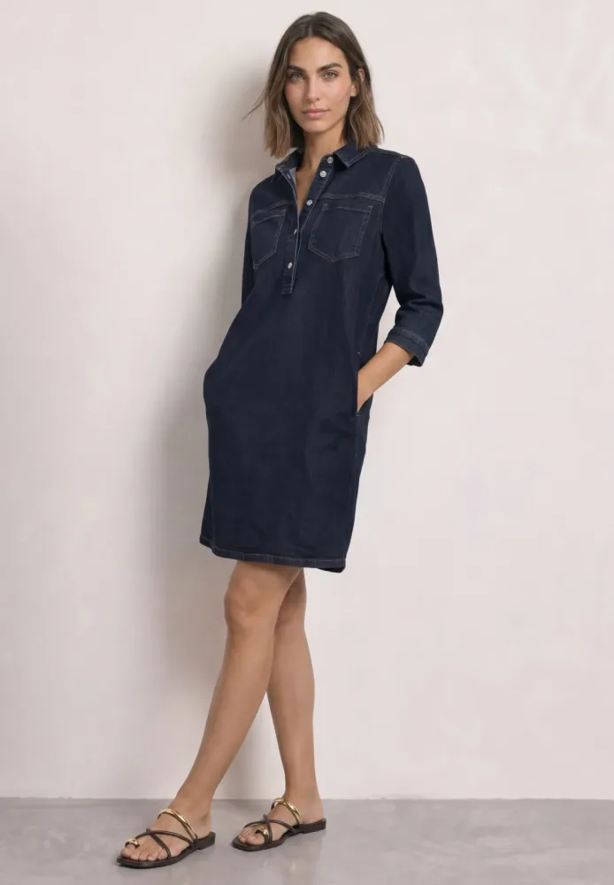 Knielanges Denim Kleid mit 3/4
