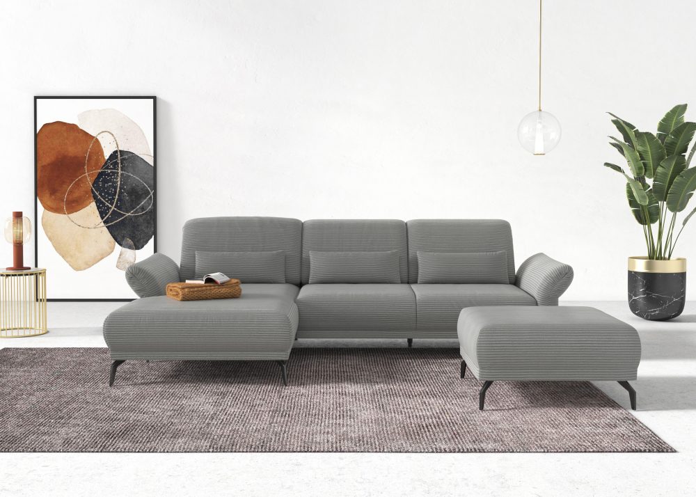 INOSIGN Ecksofa »Coco«, wahlweise mit Sitztiefen, Armteil- und Kopfteilverstellungim Cord, mit Füssen 15 cm hoch