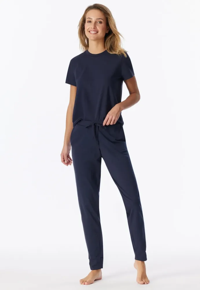 Schiesser Hose mit Bündchen Dunkelblau - Mix+Relax für Damen, Größe 4XL, 95 % Baumwolle, 5 % Elasthan