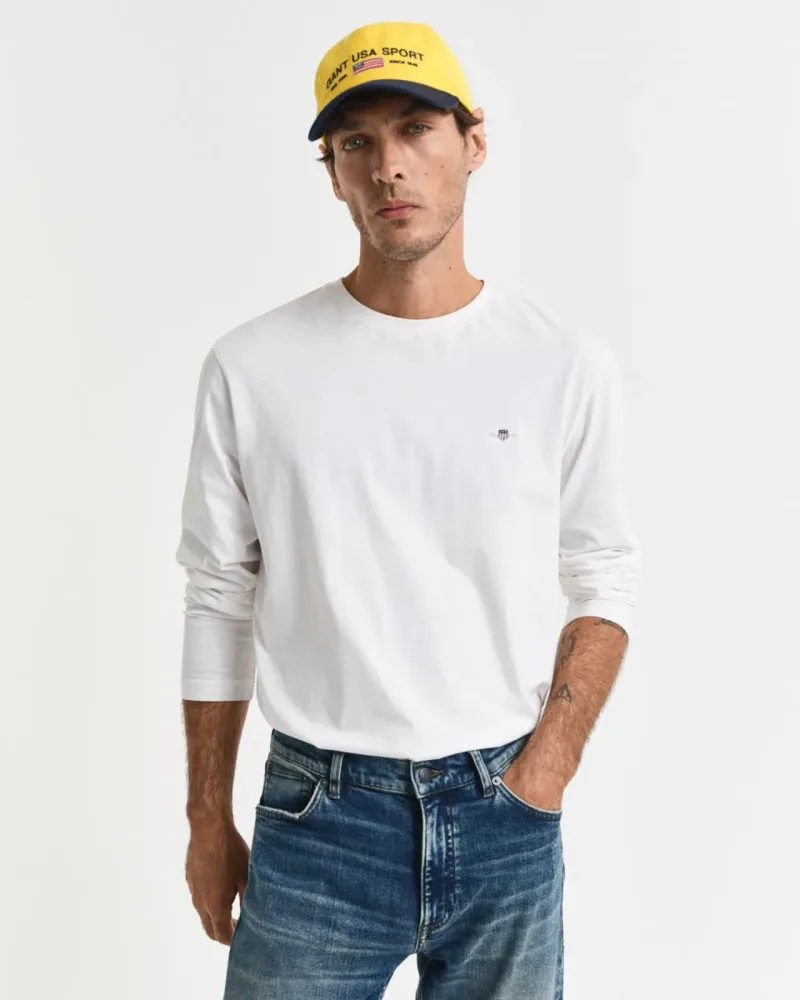 Gant - Longsleeve  Bequem sitzend-REGULAR SHIELD LONG SLEEVE, für Herren, Weiss, Größe M