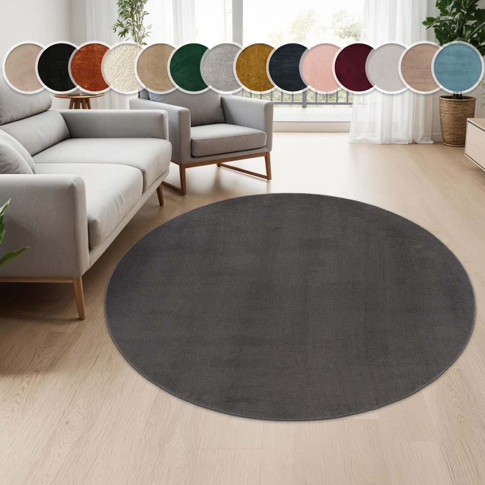 Paco Home Teppich »Cadiz 630«, rund, Kurzflor, Uni-Farben, besonders weich, waschbar