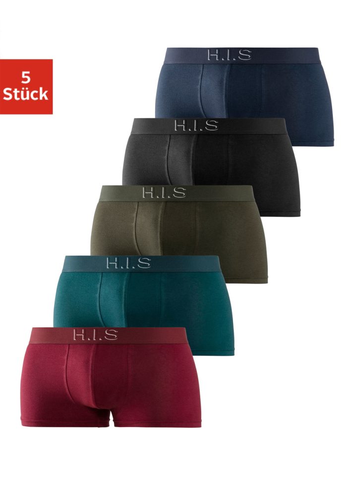 H.I.S Hipster Packung, 5 Stk. knapp sitzende Boxershorts am Webbund mit Logoschriftzug mit 3D Effekt
