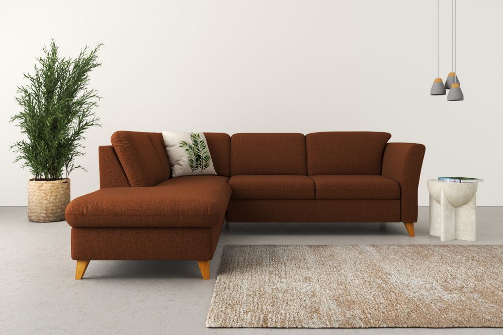 Home affaire Ecksofa »Trelleborg«, Federkern-Polsterung, wahlweise mit Bettfunktion und Stauraum, Kopfstützen optional