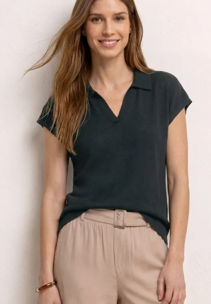 Dropped Shoulder Poloshirt im Strick