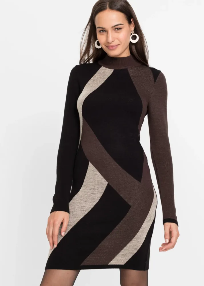 bonprix Strickkleid aus Polyacryl, eng anliegende Passform, mit Jacquard-Muster