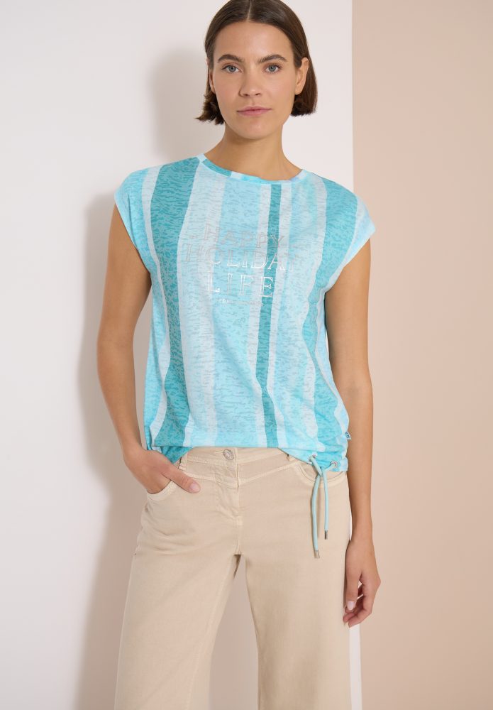 Cecil Kurzarmshirt Sommershirt in Ausbrenner-Optik/Streifen-Muster