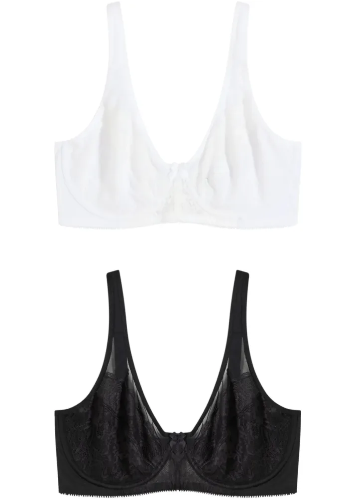 bonprix Minimizer-BH Packung, 2 mit Bügel, mit Spitze und transparenten Details