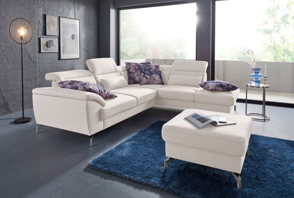 sit&more Ecksofa, 12 cm Fusshöhe, inklusive Sitztiefenverstellung, wahlweise Kopfteilverstellung, wahlweise in 2 unterschiedlichen Fussfarben