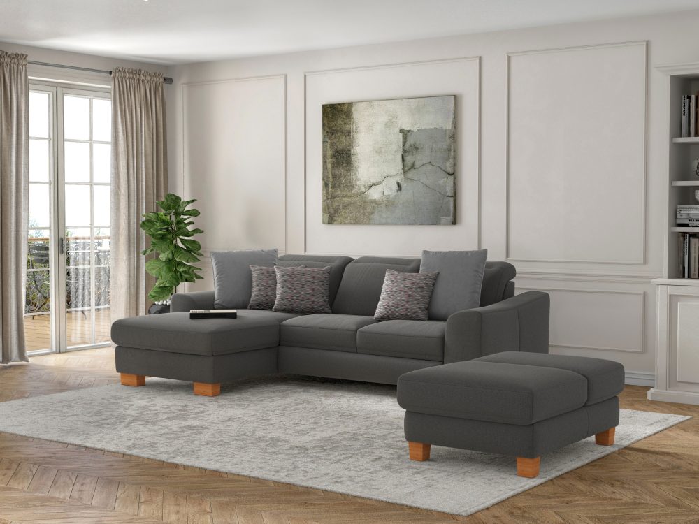 sit&more Ecksofa »Durness«, mit Federkern und hochwertigen Massivholzfüssen, wahlweise mit Kopfteilverstellung, Bettfunktion und Bettkasten oder mit Bettfunktion und Bettkasten
