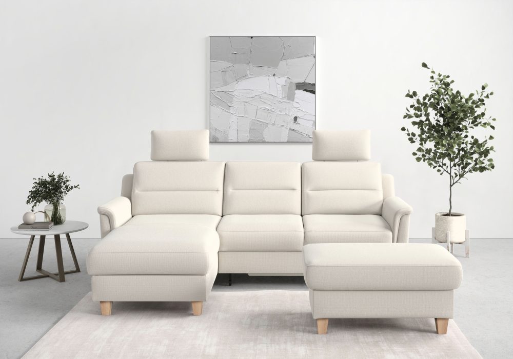 sit&more Ecksofa »Farö«, inklusive Federkern, mit naturfarbenen Füssen, wahlweise mit Bettfunktion und Bettkasten