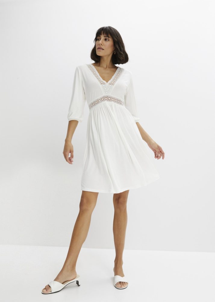 bonprix Tunikakleid mit dekorativer Spitze am Ausschnitt und an der Taille, Regular Fit
