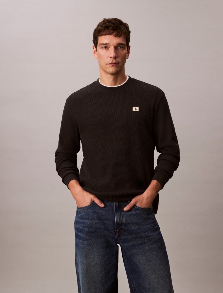 Calvin Klein Jeans - T-Shirt, langarm, für Herren, Black, Größe M