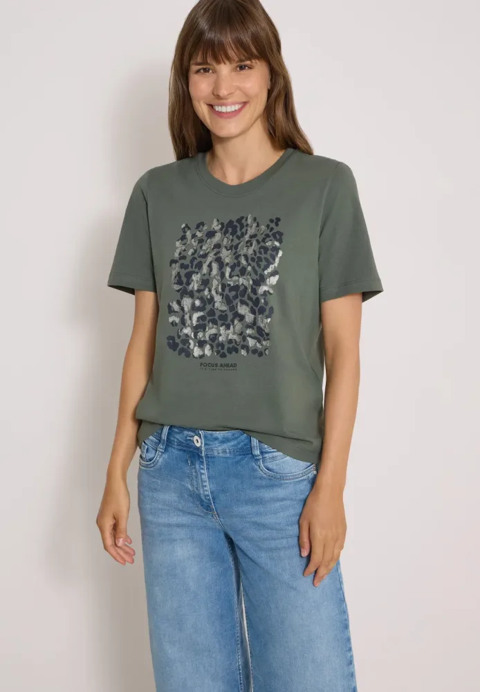 T-Shirt mit Leo-Print und Foliendetails