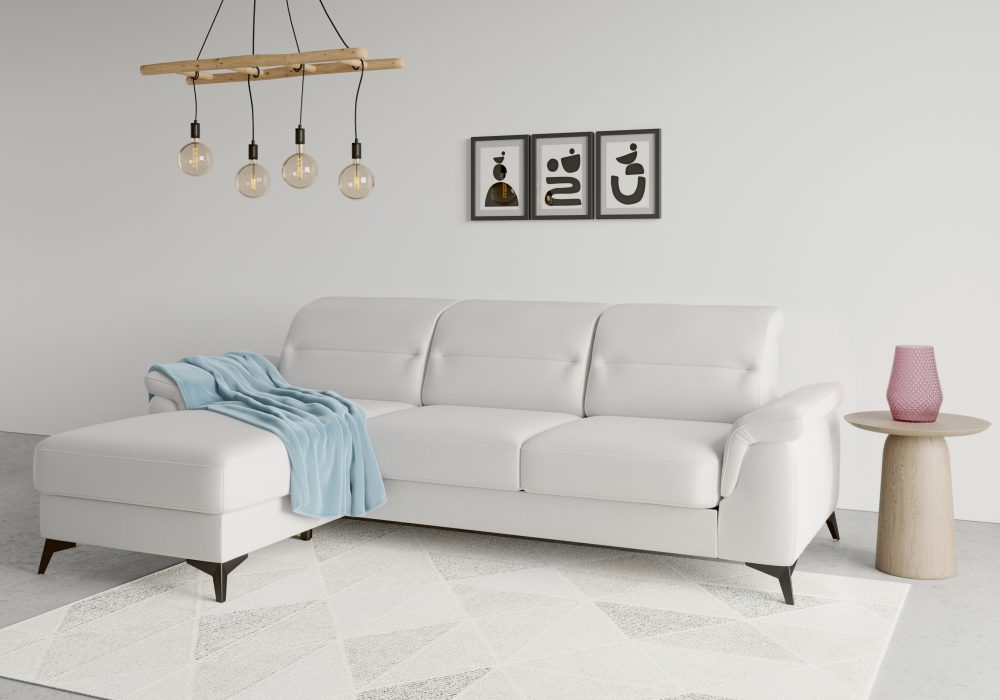 sit&more Ecksofa »Sinatra«, mit Recamiere, optional mit Kopfteilverstellung und Armteilfunktion oder mit Kopfteilverstellung, Armteilfunktion, Bettfunktion und Bettkasten, mattschwarze Metallfüsse