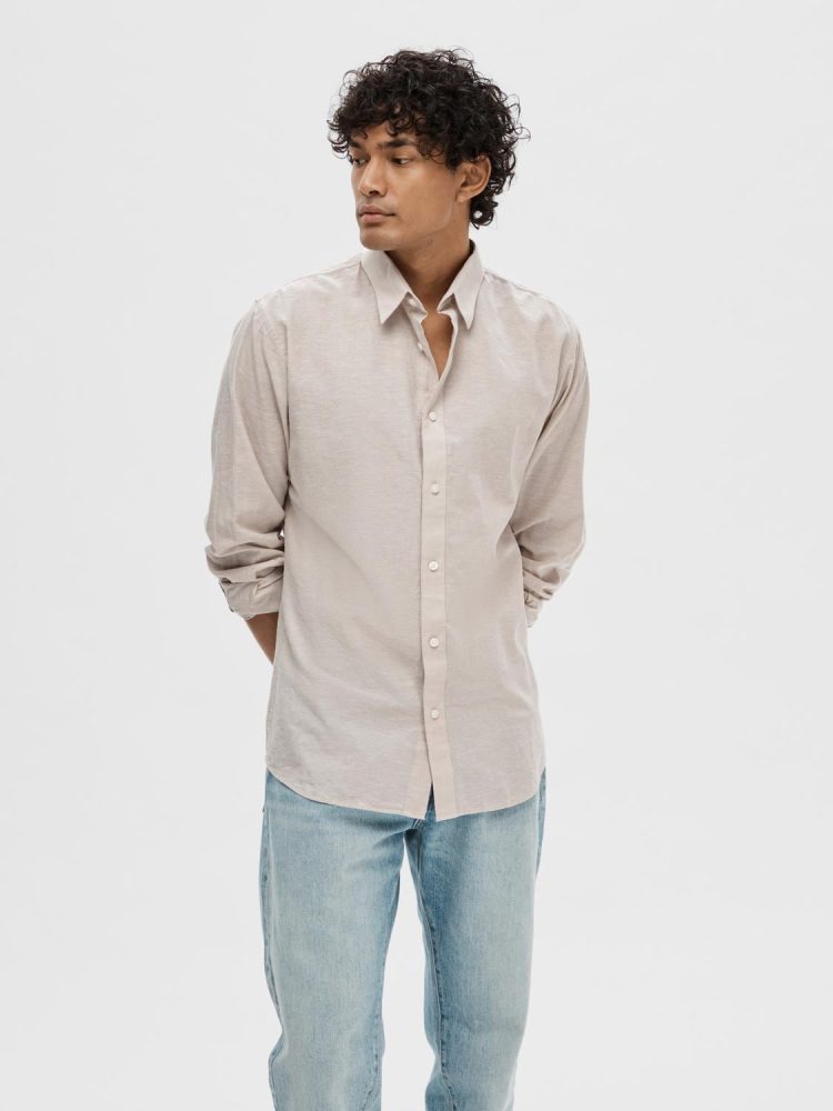 Selected - Leinenhemd, langarm, für Herren, Sand, Größe XXL