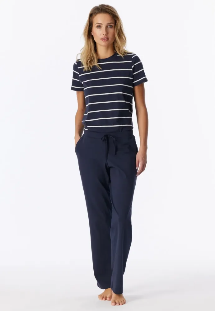 Schiesser Hose Dunkelblau - Mix+Relax für Damen, Größe L, 95 % Baumwolle, 5 % Elasthan