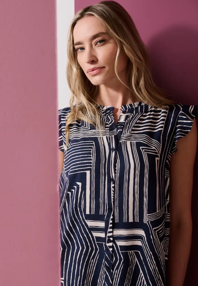 Knielanges Kleid mit Rundhals und Print