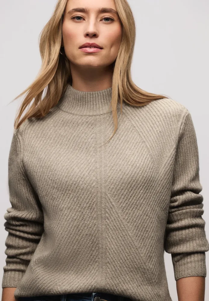STREET ONE Stehkragenpullover mit dezentem Strukturmuster