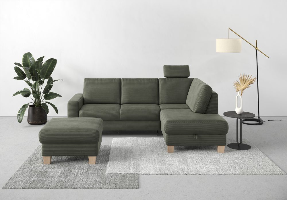 Home affaire Ecksofa »Summer«, mit Ottomane, wahlweise mit Bettfunktion und Bettkasten, Cord-Bezug