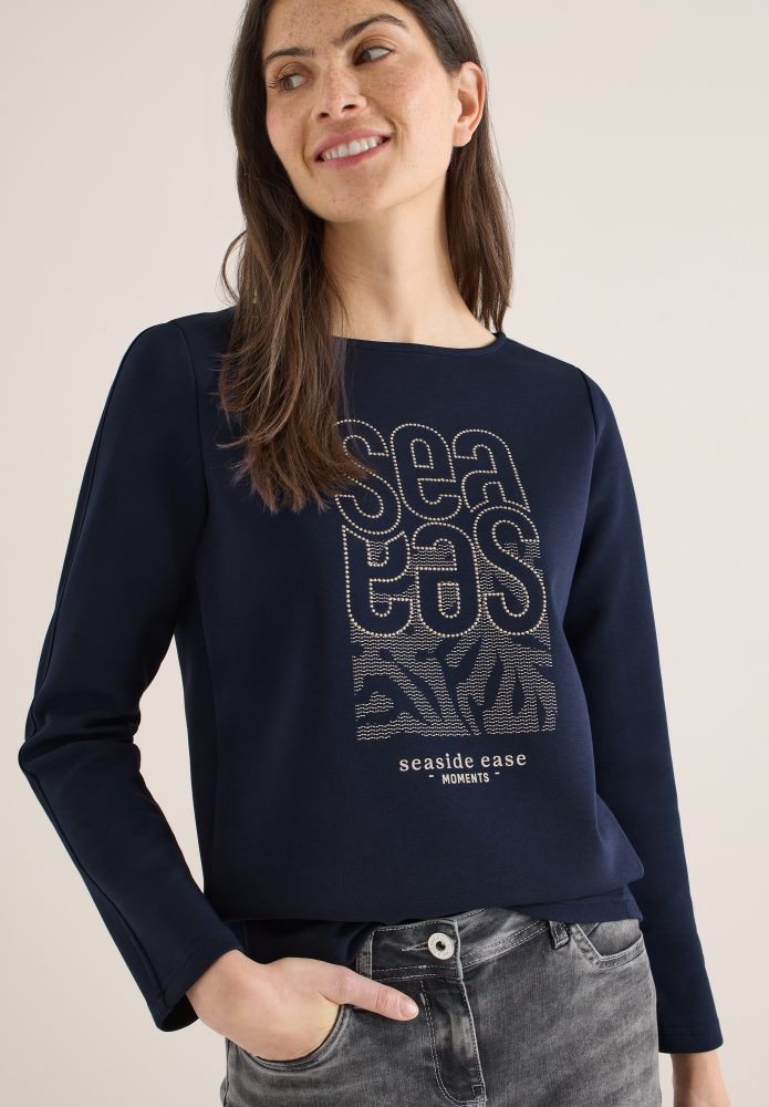 Cecil Langarmshirt modernes Front-Artwork mit Stickerei
