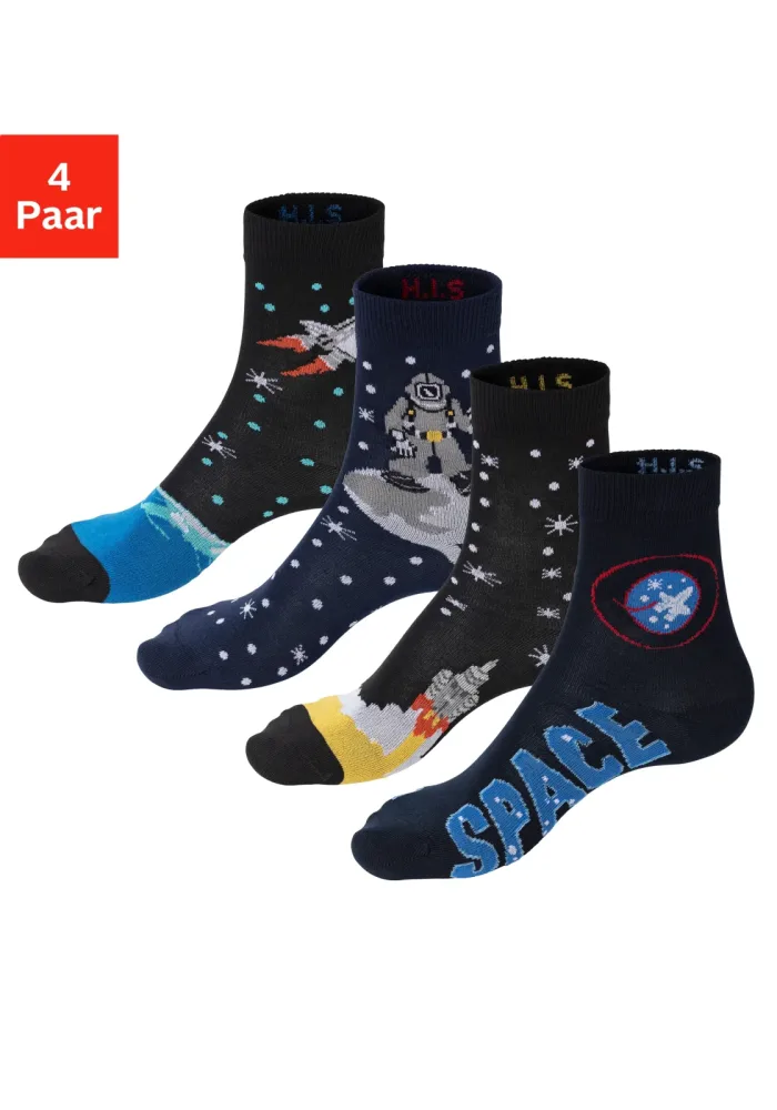 H.I.S Socken Packung, 4 Paar tlg. mit eingestrickten Motiven