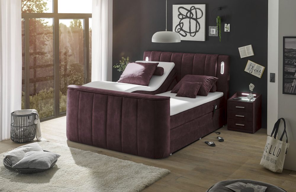 ED EXCITING DESIGN Boxspringbett »Dallas« 6 Stk. tlg. inkl. Topper, LED-Beleuchtung, motorisierter TV Halterung und Motor