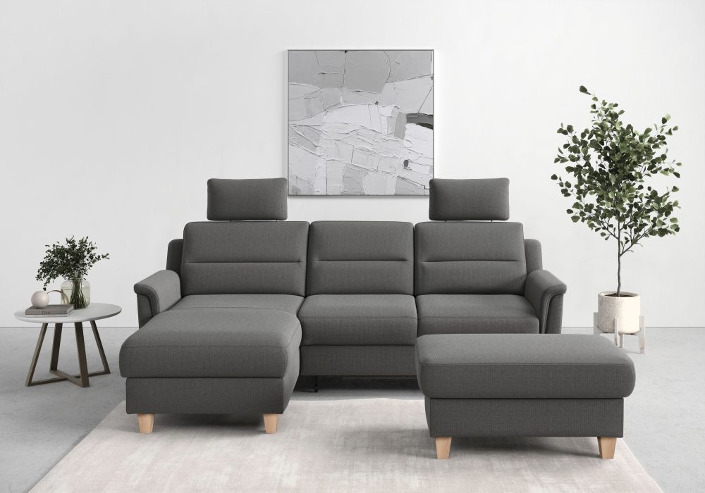 sit&more Ecksofa »Farö«, inklusive Federkern, mit naturfarbenen Füssen, wahlweise mit Bettfunktion und Bettkasten