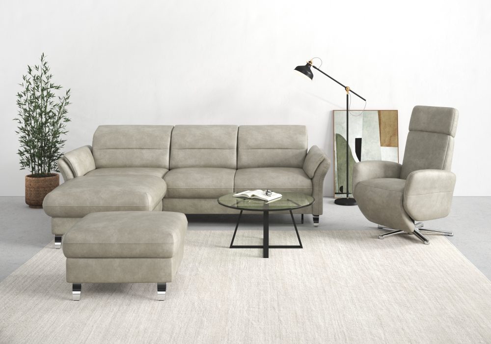 sit&more Ecksofa »Grenoble«, inklusive Federkern, wahlweise mit Bettfunktion, Bettkasten, Armteilverstellung und Kopfteilverstellung