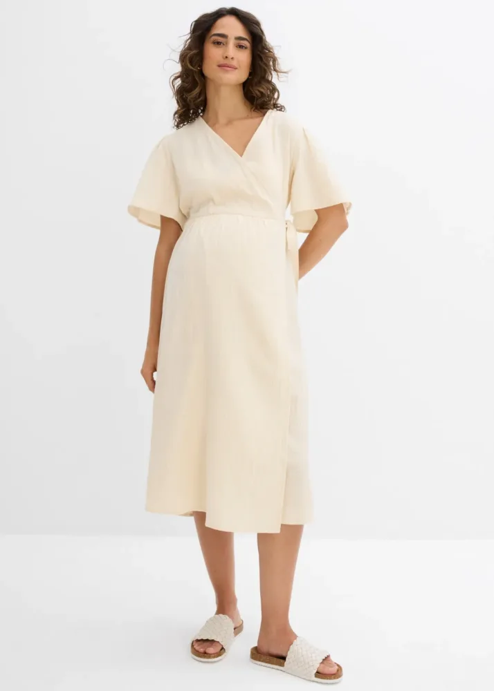 bonprix 2-in-1 Umstands- und Stillkleid aus Baumwoll-Musselinbeige 34Damen
