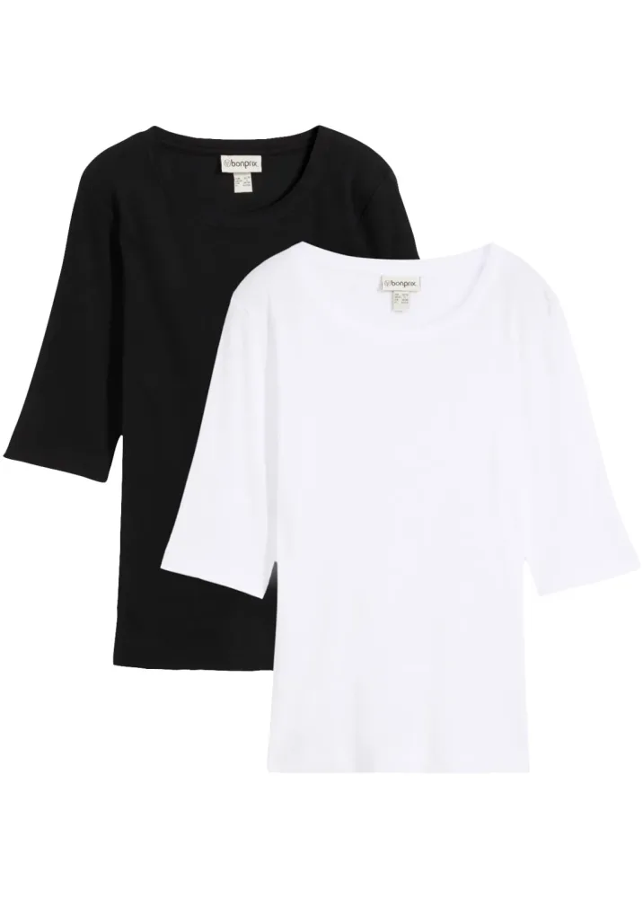 bonprix T-Shirt Packung, 2er, aus Baumwoll-Elasthan-Mix, schmale Passform, Halbarm-Design